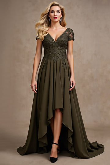 Olive High-Low A Line Formal Dress with Appliques